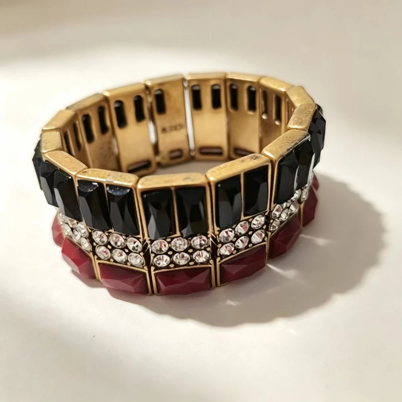 Exaggerated Texture Diamond-encrusted Resin European and American Retro Elastic Rope Bracelet 0401