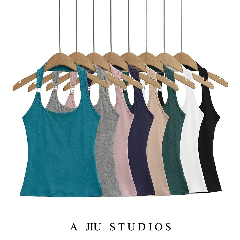 

Street Sle Svel Crop Top Women's Sexy Hot Girl Bal Side Slit ort irt Ne Hanging Strap Vest Pure Color Slim...