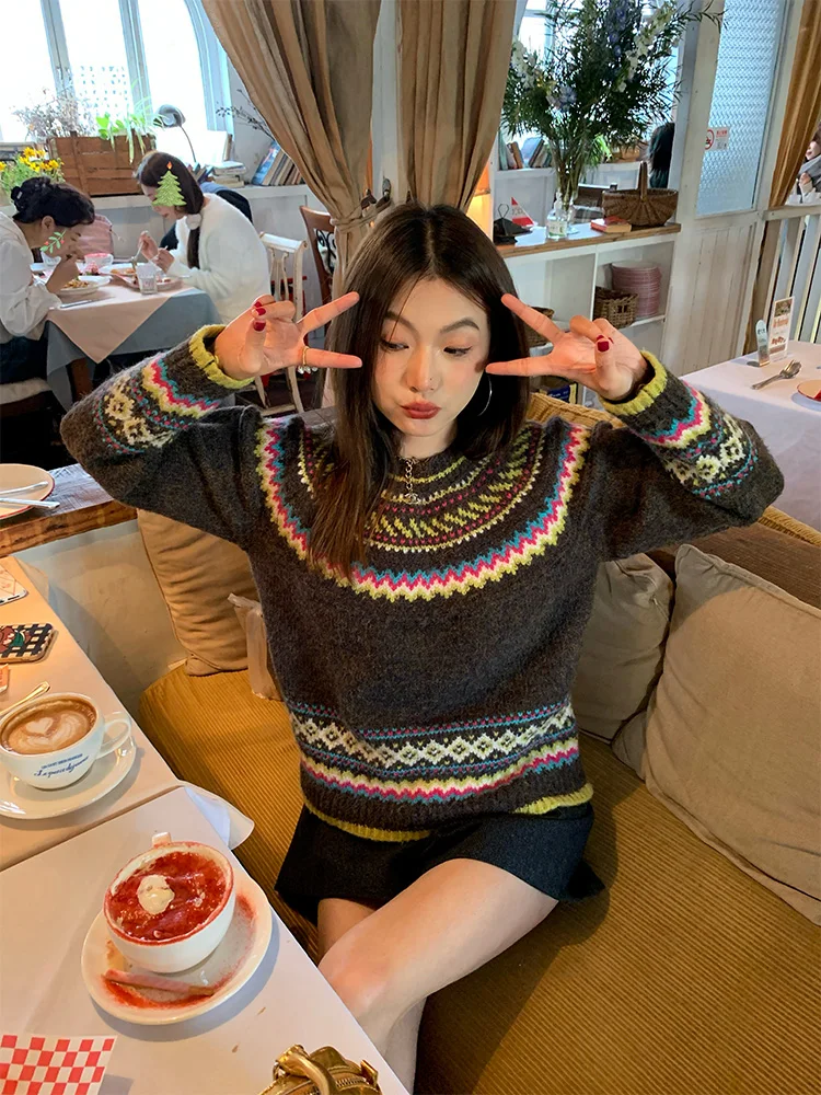 

Cisas Sweater Women's Autumn Winter Lazy Design Sense Overhead Knitwear Small Size Fitted Warmth Faionable