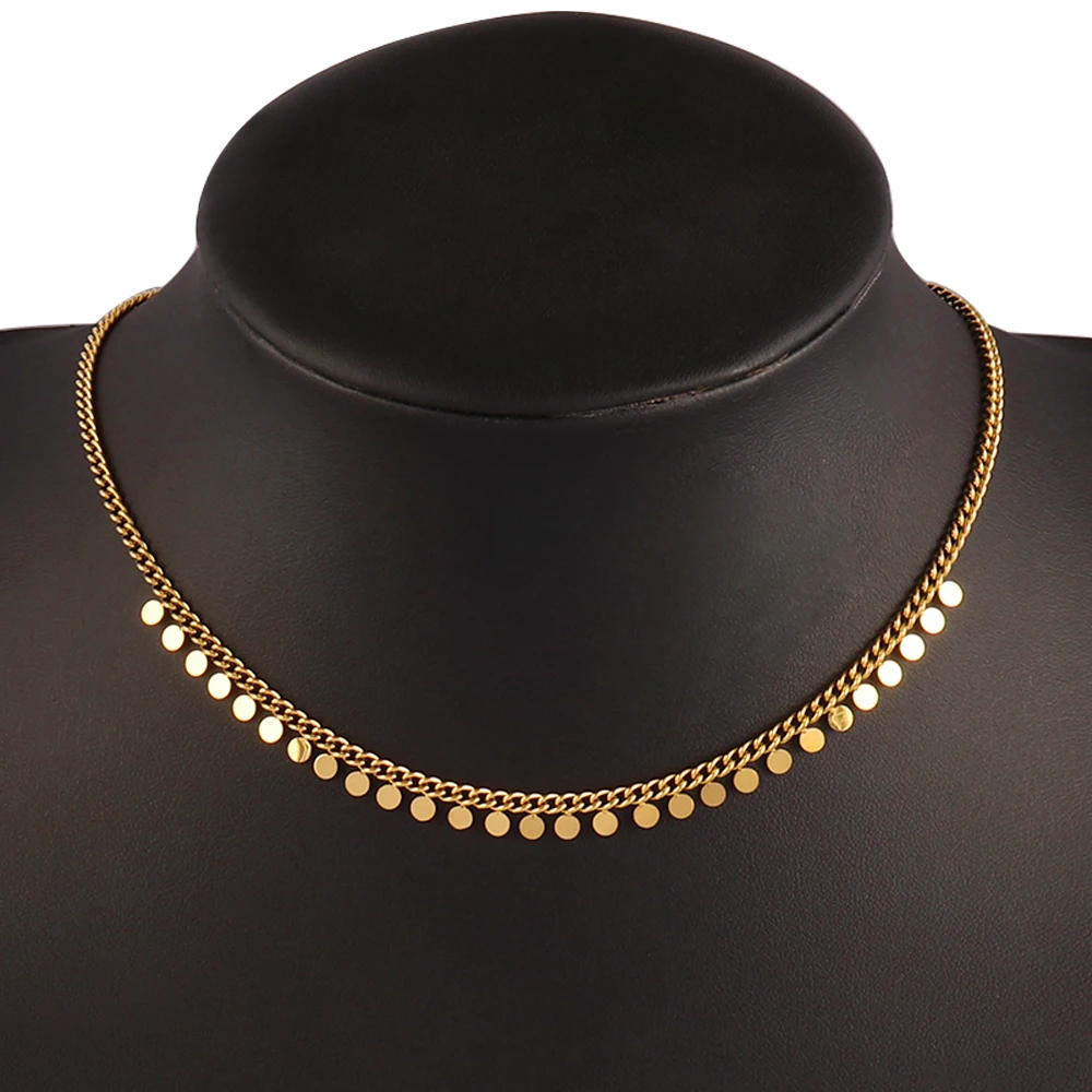 316L Stainless Steel Round Tassel Pendant Necklace For Women Fashion Gold Color Chain Necklaces Jewelry