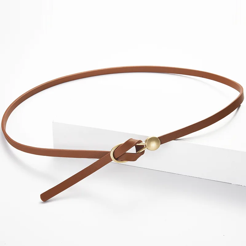Women's Knotted Thin Solid Color PU Leather Belt