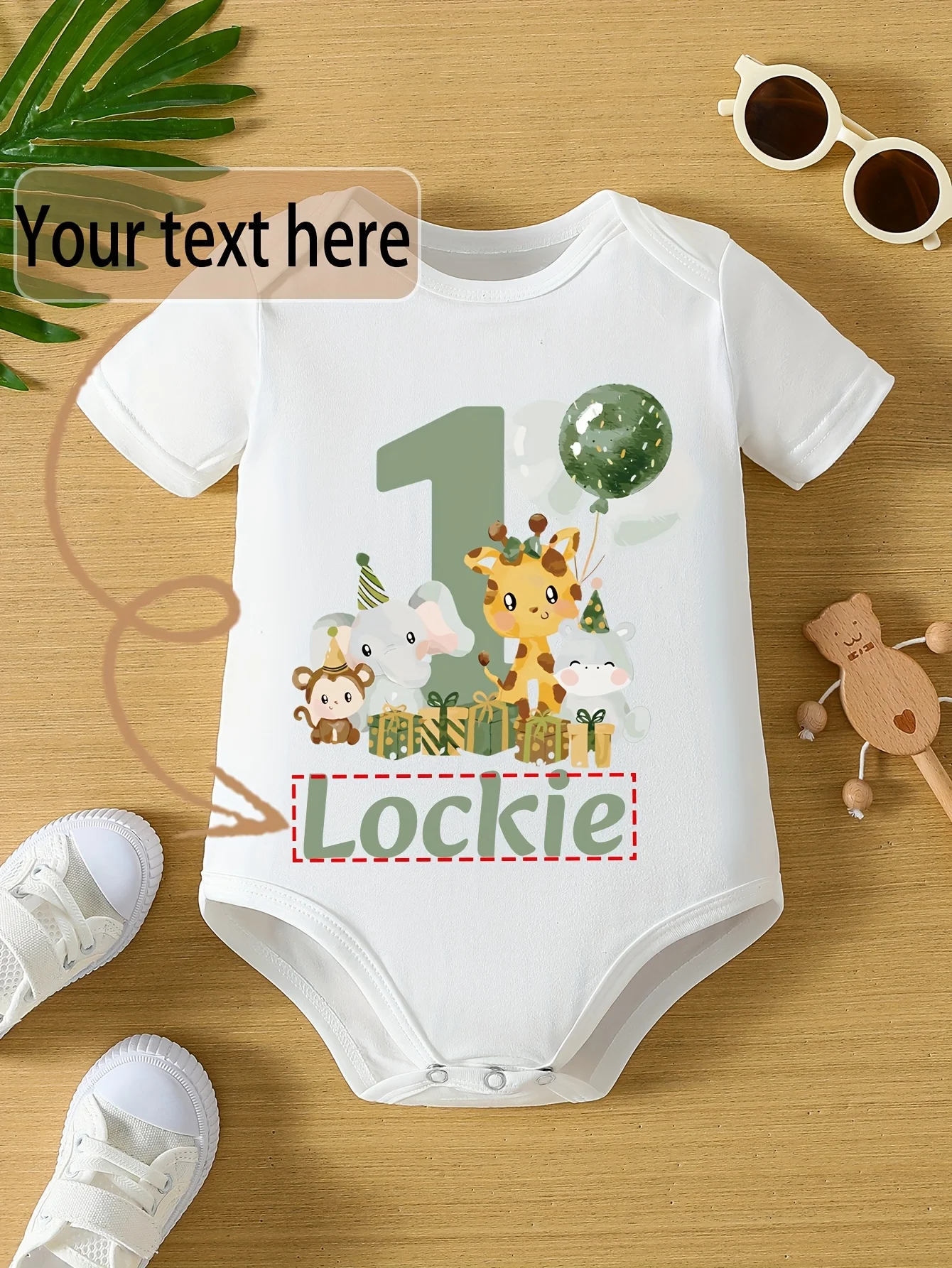 

Infant Baby Boys and Girls Triangle Jumpsuit "Baby's First Birthday" Print Pattern Custom Logo Baby's First Birthday for Summer