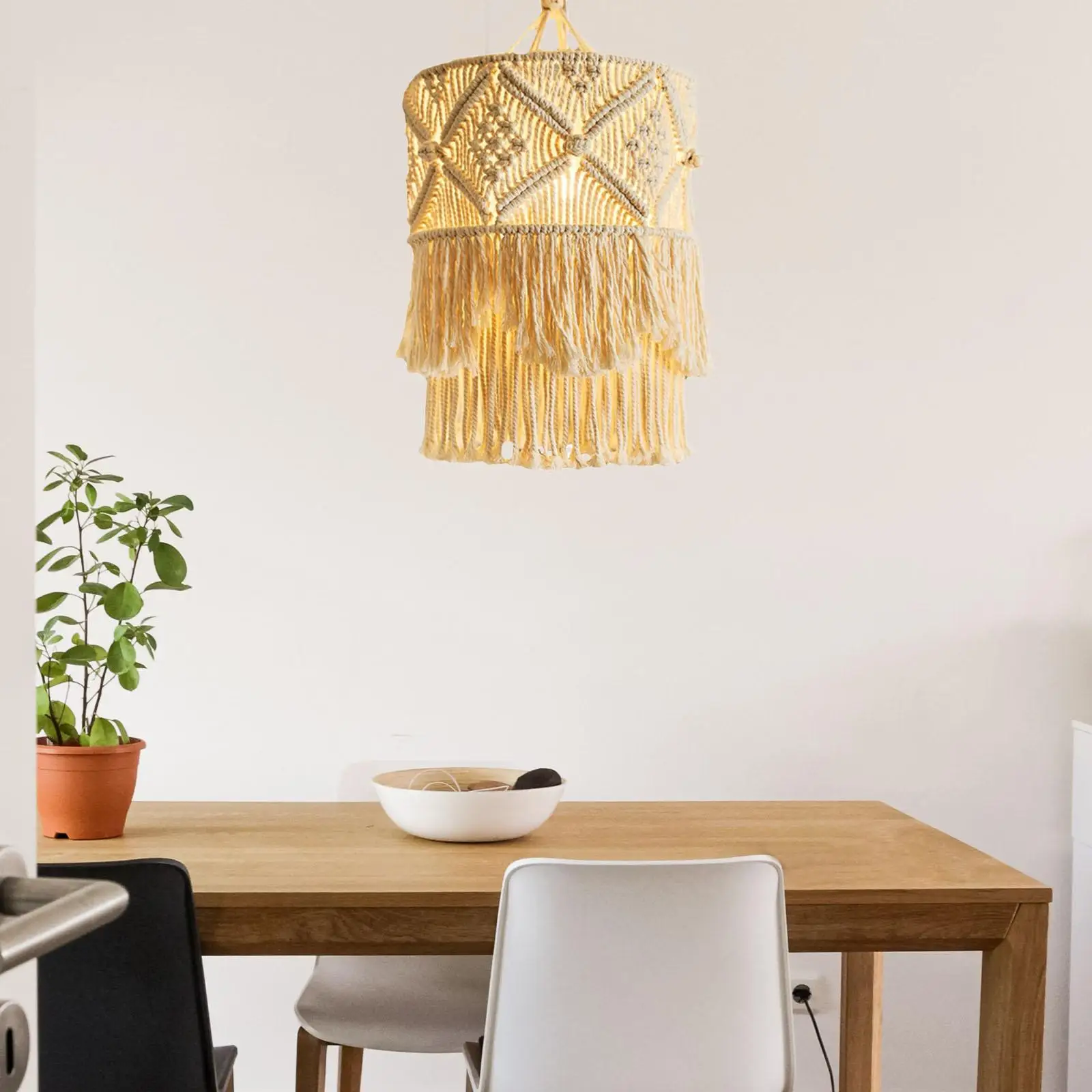 Nordic Macrame Woven Tapestry Lampshade Boho Hanging Lamp Cover Ceiling Pendant Light for Home Bedroom Chandeliers Decorative