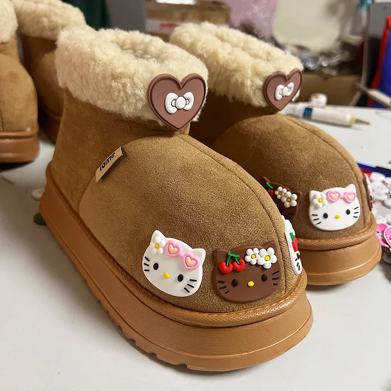 Sanrio Hello Kitty Snow Boots Anime Sanrio Women Y2k Snow Boots Cute Warm Cotton Shoes Slippers Winter Non Slip Short Boot Gifts