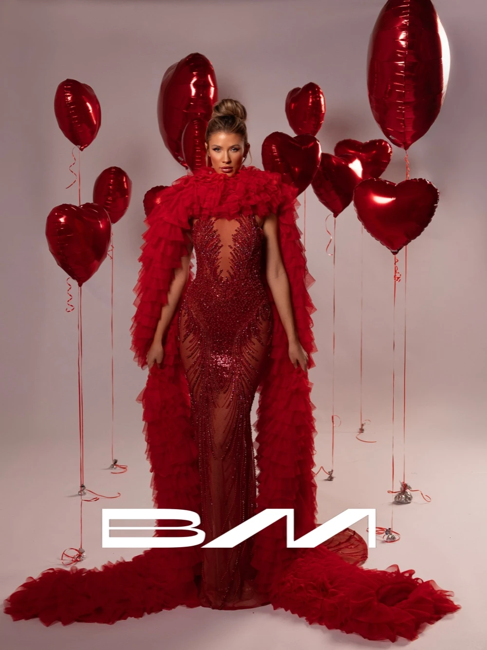 

Red Floor-length Cape With Layered Ruffles Fashionable Evening Dress Customized Sexy Shiny Mermaid Cocktail Gown Formal Events