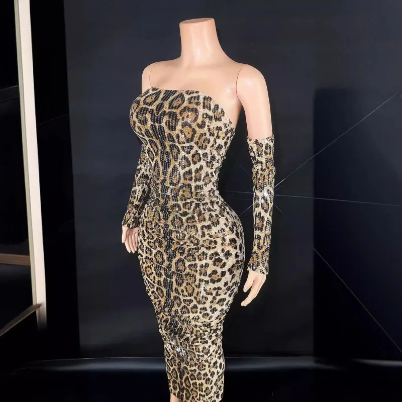 High-end เซ็กซี่เสือดาวพิมพ์ด้านบนสะโพกชุด SLIM FIT และบาง Backless Temperament Spice สาว Designer ชุดราตรีหรูหรา