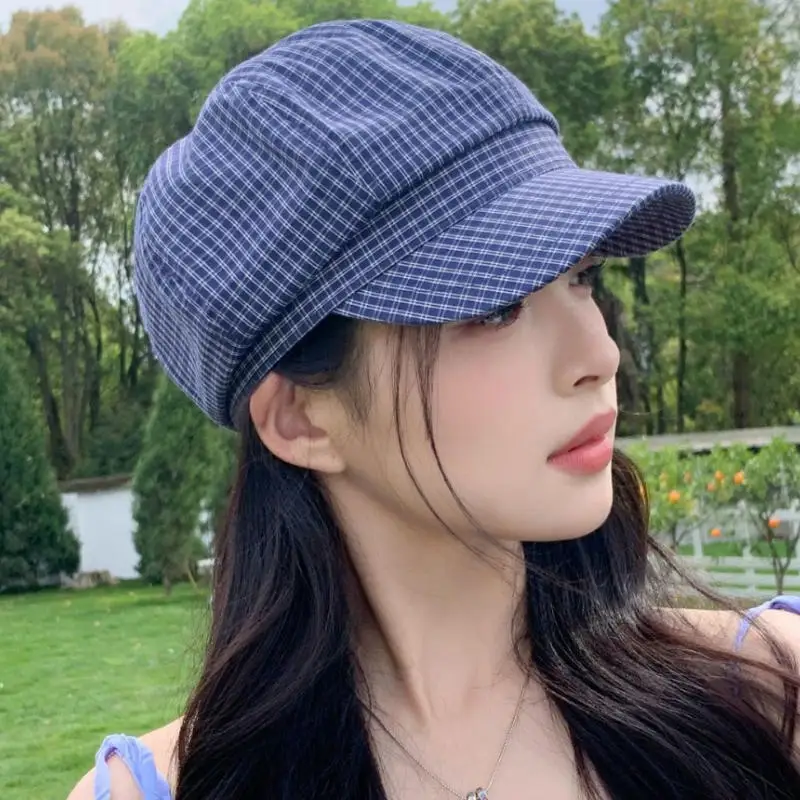 Korean-style retro striped painter beret makes the face look smaller, literary octagonal hat, retro newsboy cap