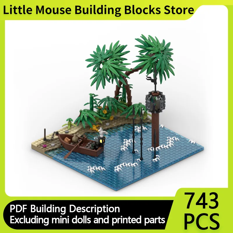 

Medieval Castle Model MOC Building Bricks Beach With Pillory And Boat Modular Technology Gift Holiday Assemble Children Toy Suit