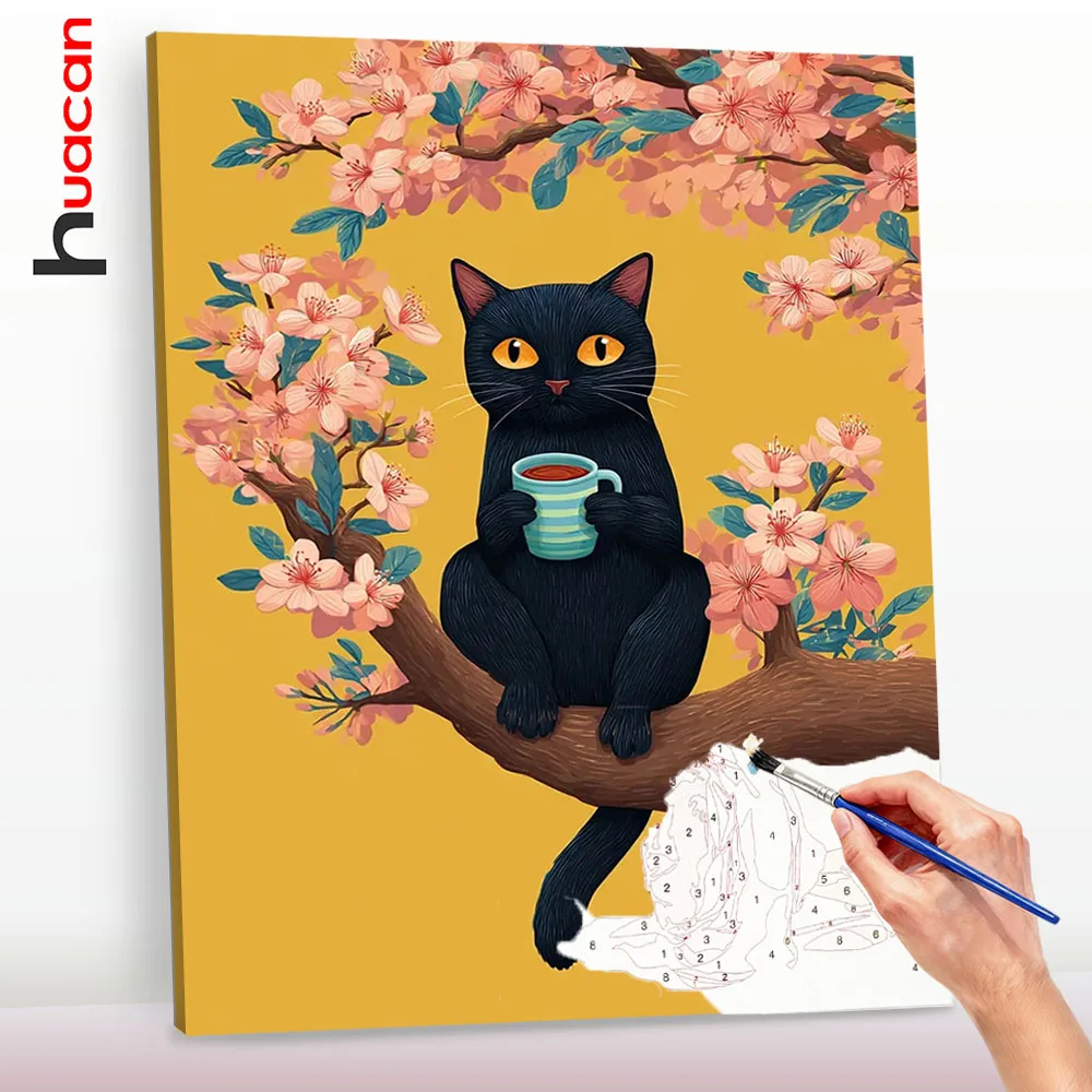 

Huacan Cat Paint By Numbers Oil Painting By Number Flower HandPainted On Canvas Craft Kit Wall Decoration﻿﻿﻿