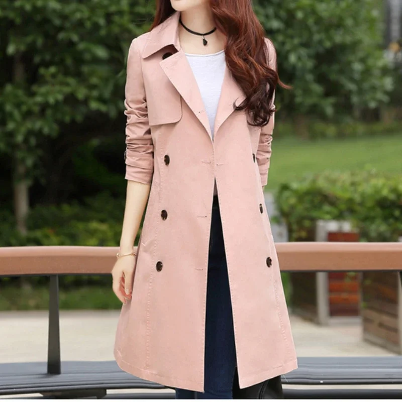 

Windbreaker Women's Long Autumn and Winter New Long Coat Women's Double Breasted Slim Large Size Temperament Coat Woman