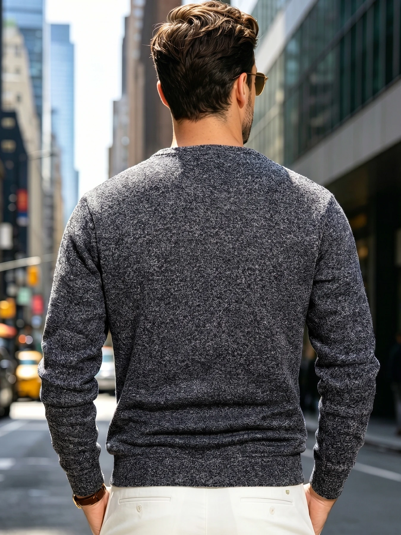 Autumn Winter Men's Crew Neck Classic Warm Pullover Ribbed Trim Reinforced Stitching Casual Heather Sweatshirt For Work Casual