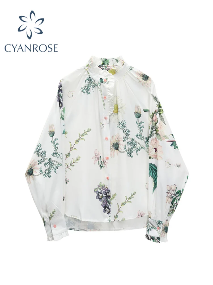 Korean Style Woman 2022 Autumn Shirt Vintage Floral Print Blouse Women Office Business Casual Shirt Chic Loose Blusas Tops