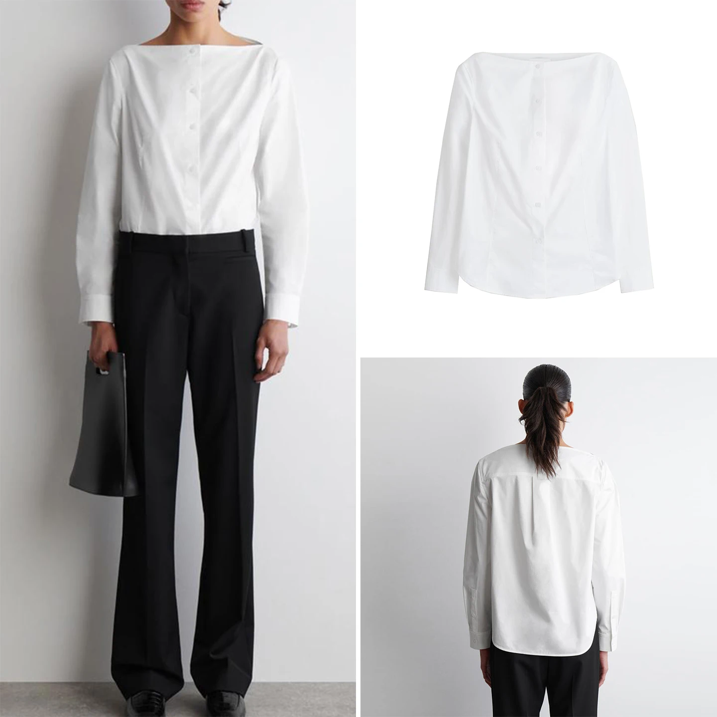 

Women's Casual Style Long Sleeve Boat Neck Shirt Spring 2026 New Arrival ZADATA Commute Style Straight Cut Chinese Origin