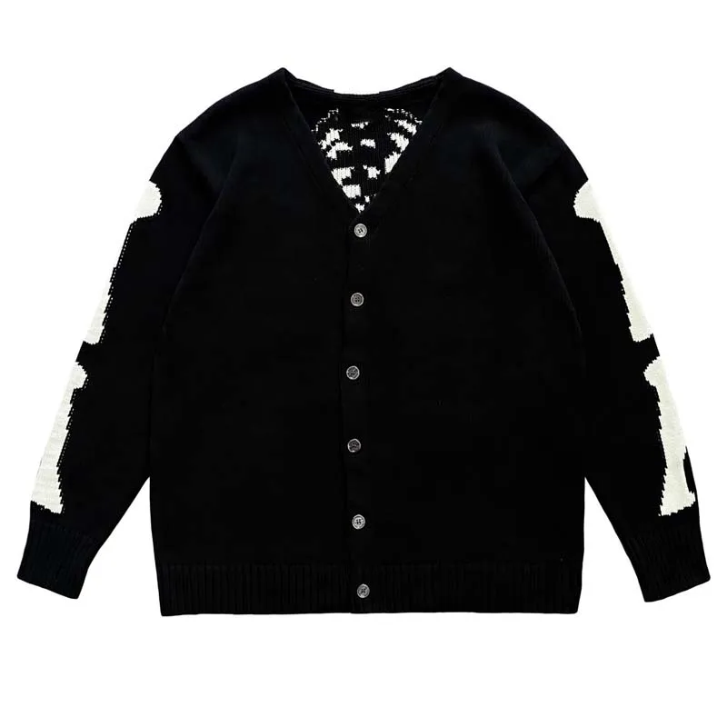 Kapital Vintage Hirata Bone Skeleton Retro Japanese Wind Piercing Knitted Hoodie Sweater for Men Fashion Cardigan
