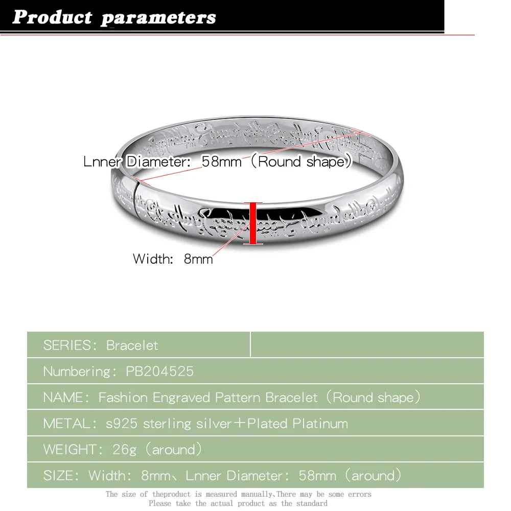 Lucky Bless Letter Engraved Pattern Bangle 925 Sterling Silver Bracelet for Couple Anniversary Gift Wedding Accessory