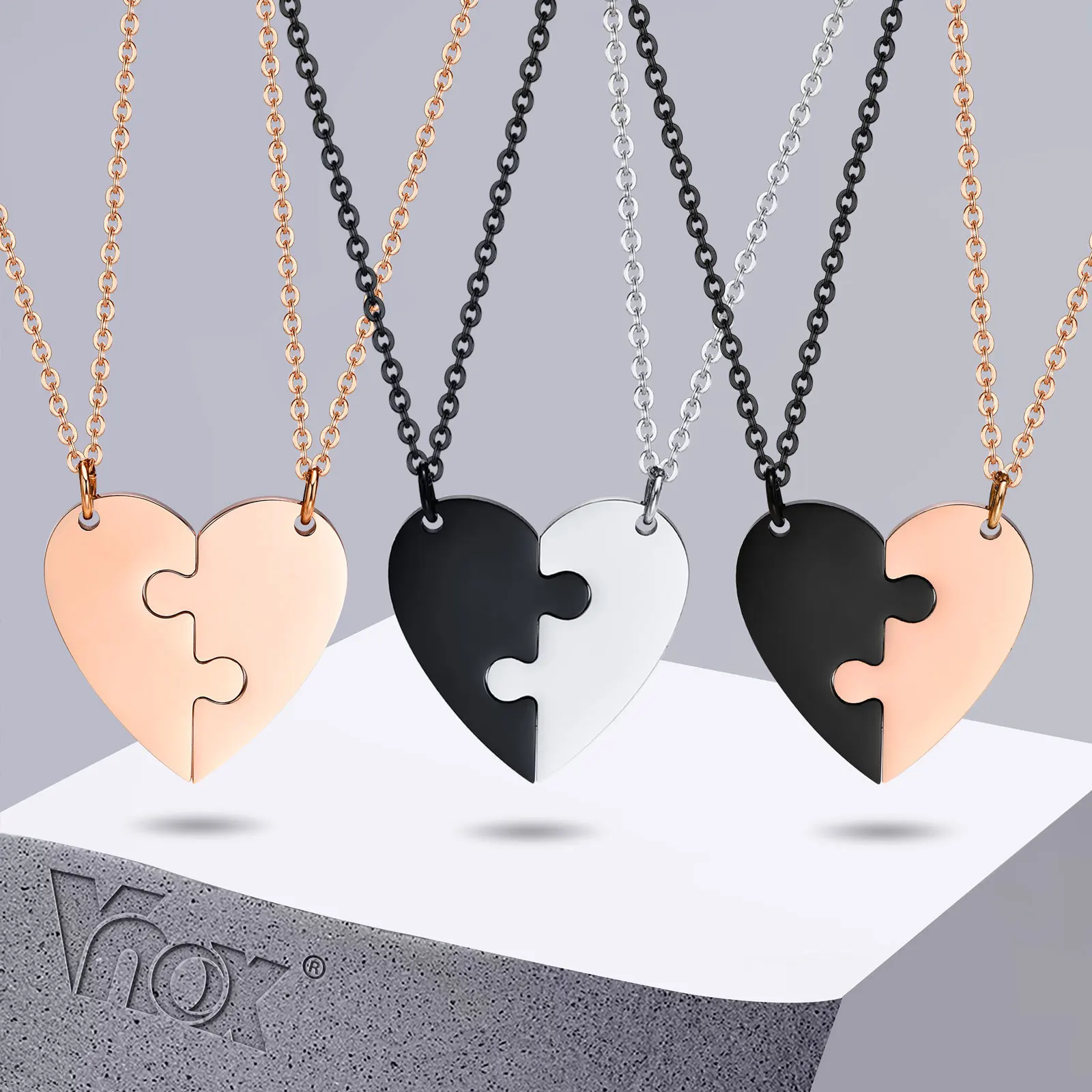 Vnox BFF Friendship Necklaces for 2 Best Friends Gifts, Custom Engrave Couple Heart Love Forever Pendant BFF Necklaces Set