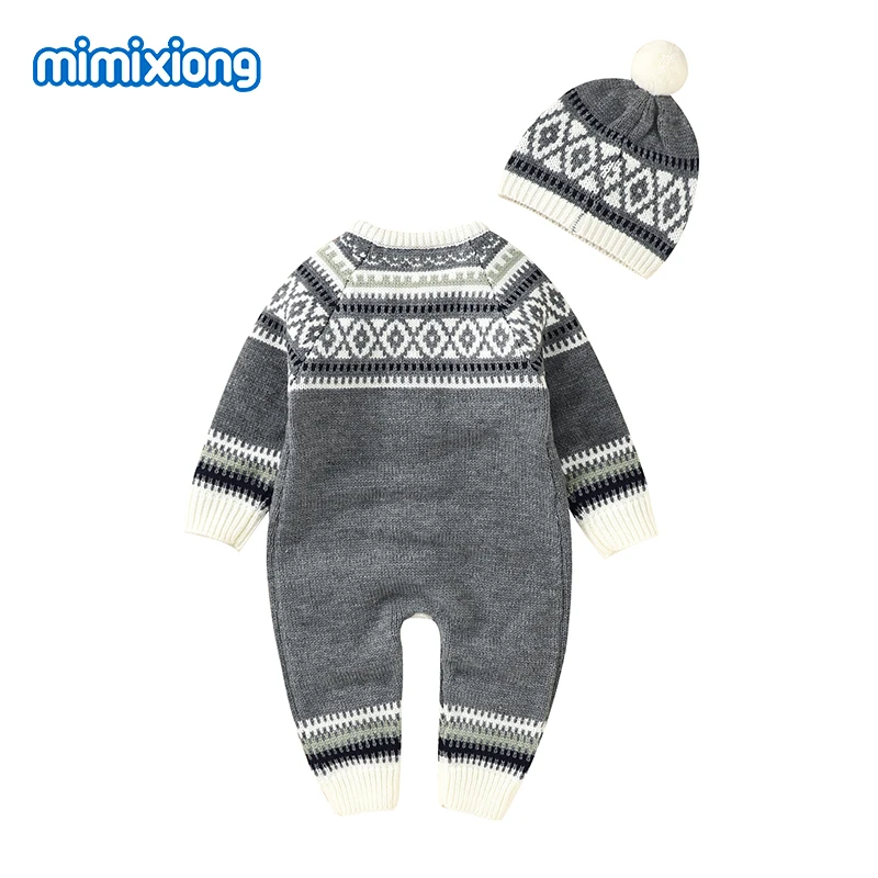 Winter Baby Rompers Clothes Autumn Long Sleeve Knitted Newborn Boys Girls Jumpsuits Hats Outfits 0-18m Children Unisex Overalls