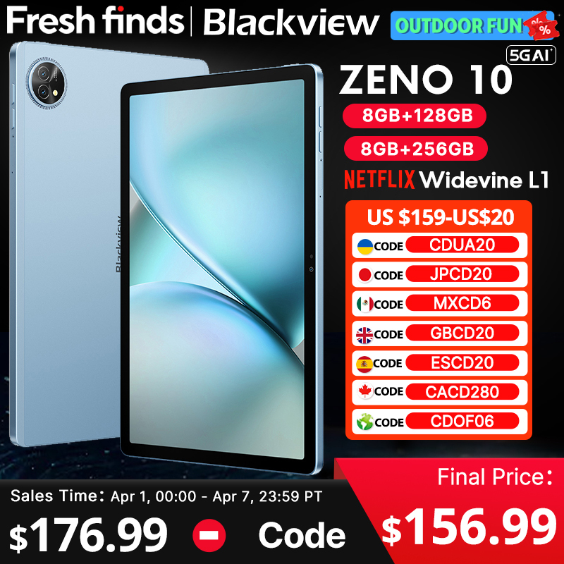  Blackview Zeno 10 5G AI Tablet 11-inch FHD+ 90Hz Display Widevine L1 UNISOC Tiger T8200 8800mAh Quad Speakers Android 15 Pad PC 