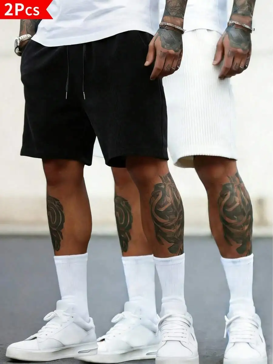 

2-Pack Mens Corduroy Casual Shorts Loose Straight Fit American Retro Style