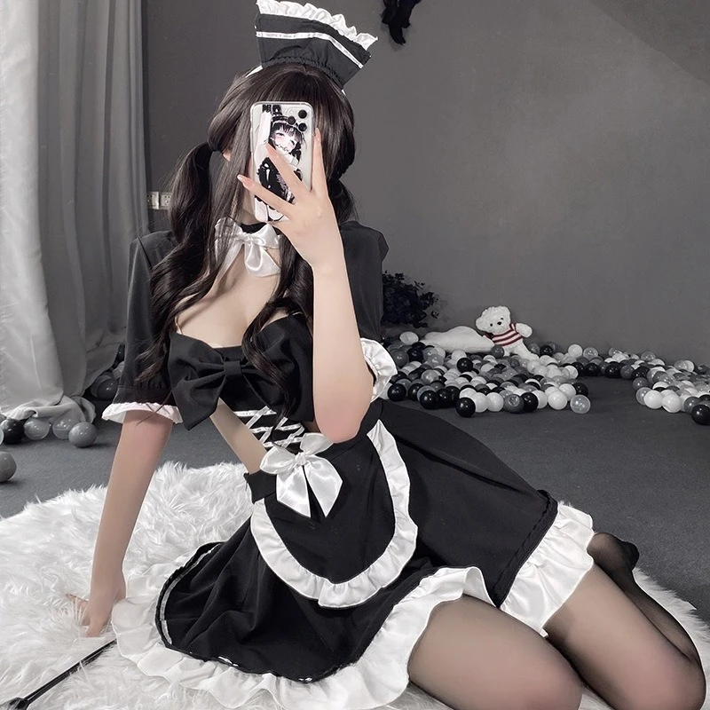 

Women Lingerie Exotic Sets Home Sleeping Nightwear Waitress Bow Dress Apron Lolita Maid Cosplay Role Play Uniform