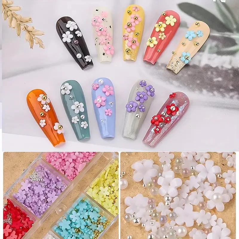 15 griglie/scatola 3D fiore Nail Art Charms resina acrilica fiore colorato accessori per Nail Art per fai da te o salone di bellezza per donne ragazze