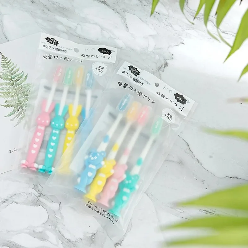 4Pcs/set Baby Toothbrush Cute Cartoon Toothbrush for Children Bamboo Charcoal Short Handle Children's Toothbrush Teeth Care