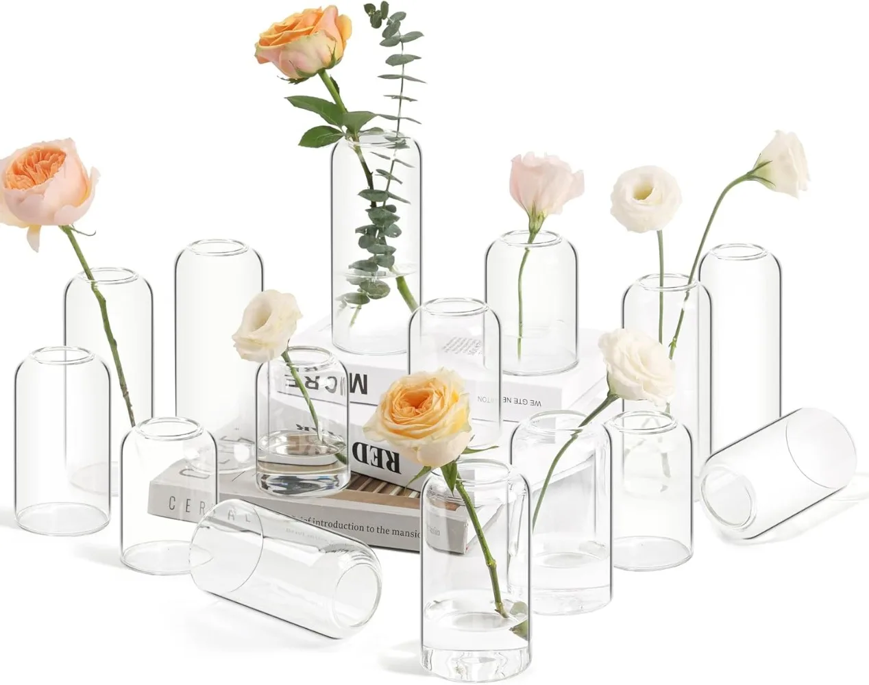 

ComSaf Small Flower Vase Set of 15, Glass Bud Vases in Bulk, Clear Vases for Flower, Decor Centerpiece for Bathroom