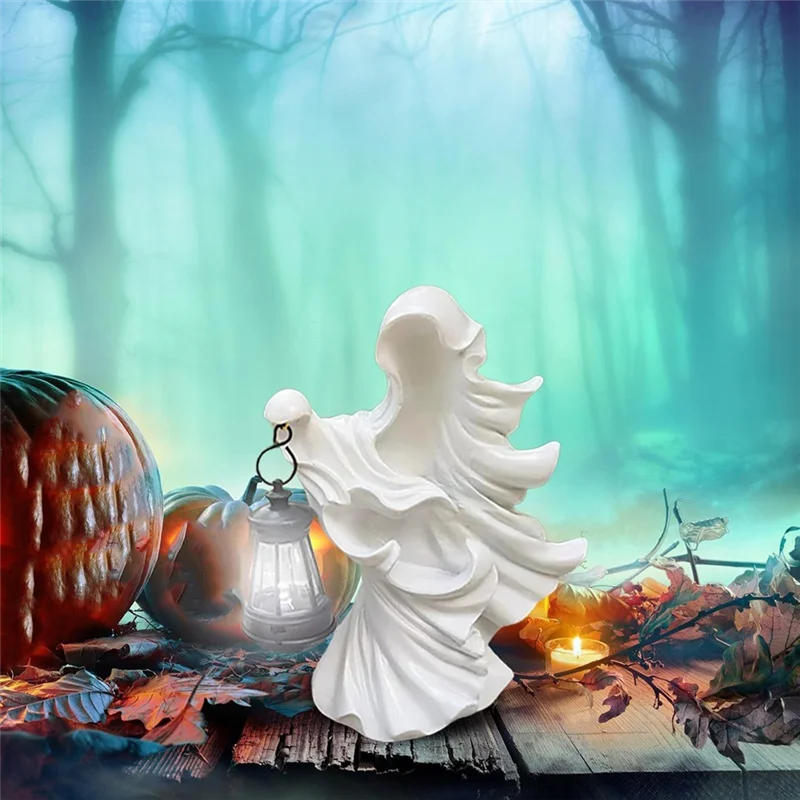 AD-For Garden Courtyard Decor Ghost Halloween Witch Ornament Energy Saving Resin Statue With Lantern