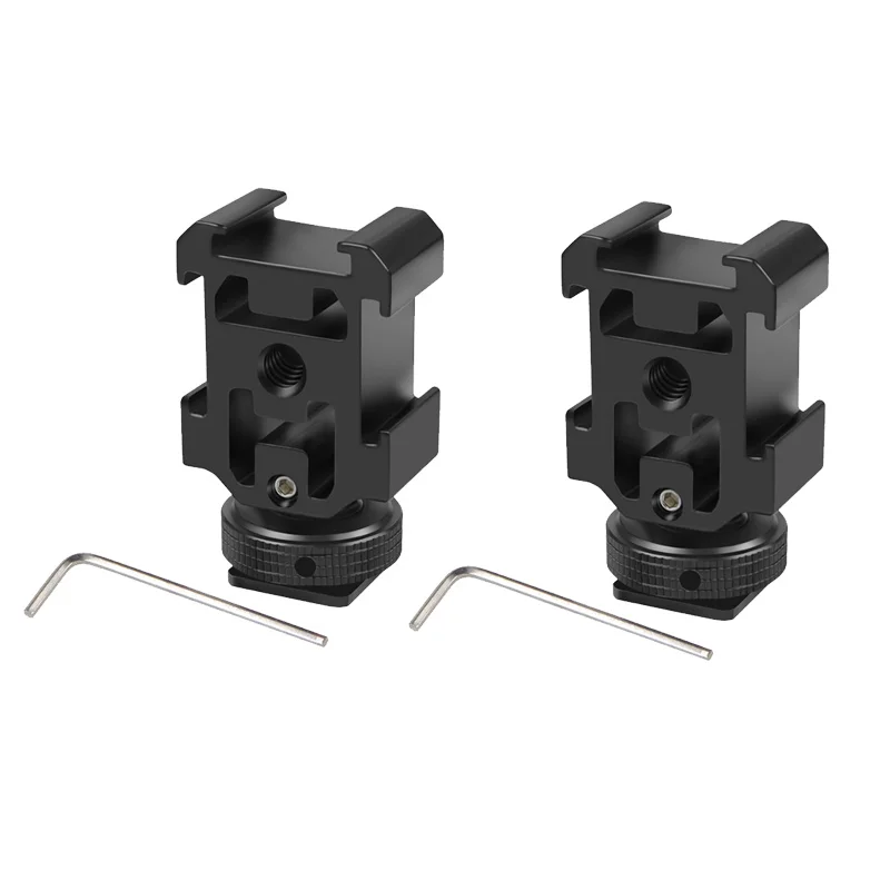 Action Camera Hot Shoe Extension Mount with Triple Cold Shoe Mount 1/4”Screw Adapter Aluminum Alloy For Monopod Tripod DSLR