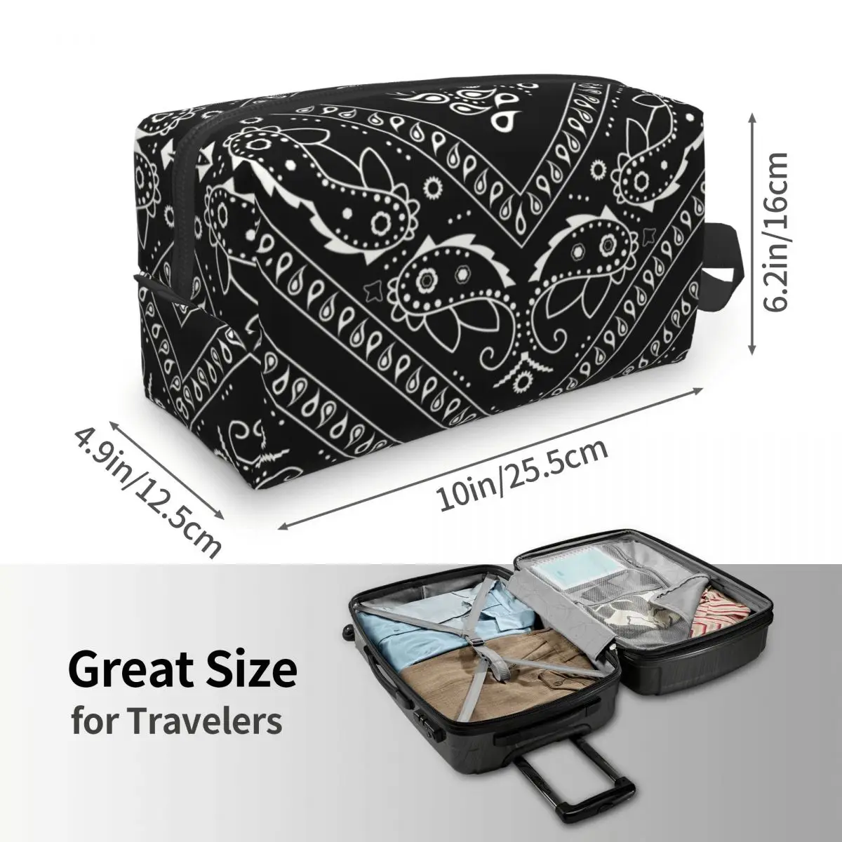 Borsa da toilette personalizzata con motivo a Bandana nera donna stile Paisley trucco organizzatore cosmetico Lady Beauty Storage Dopp Kit Box