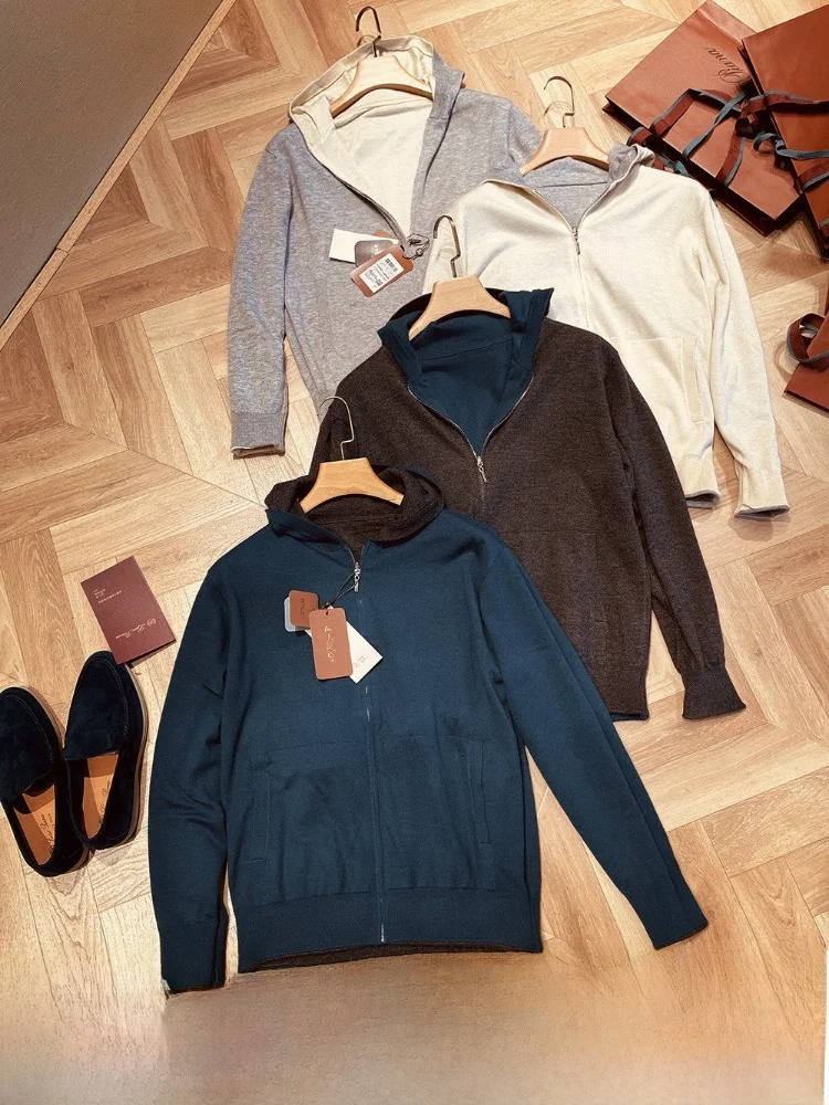 

Двусторонняя трикотажная куртка из смеси шерсти для мужчин, повседневная теплая толстовка из полиэстера, нейлона, акрила, шерсти, длинная толстовка с капюшоном све