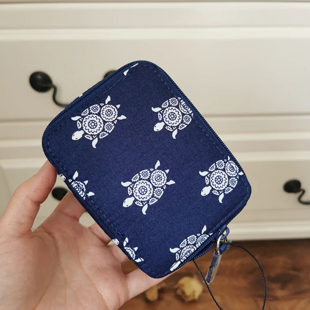 Bolsa de almacenamiento de maquillaje con estampado de algodón puro ecológico, caja de medicina de viaje, VB