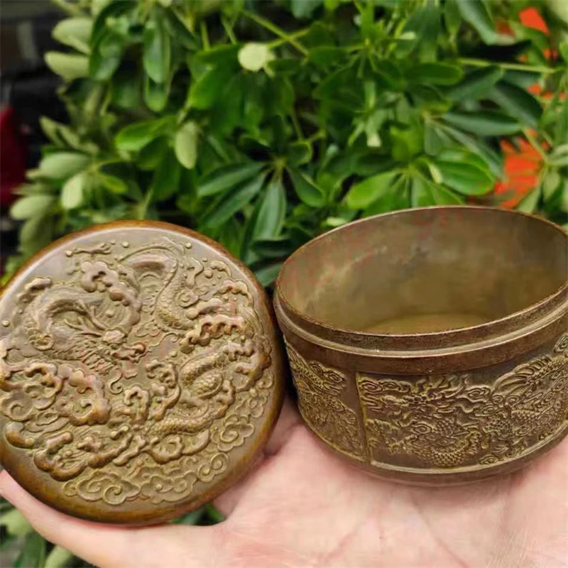 Pure copper auspicious ornaments, dragon grain tea can storage tank,  Embossed craft, exquisite home decoration