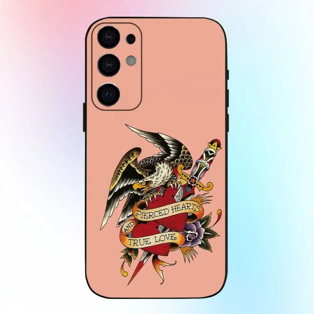 حافظة هاتف Ed Hardy من ماركات الأزياء لهاتف سامسونج S25، S24، S21، S22، S23، S30، Ultra، S20، Plus، Fe، Lite، Note، 10,9,5G غطاء أسود