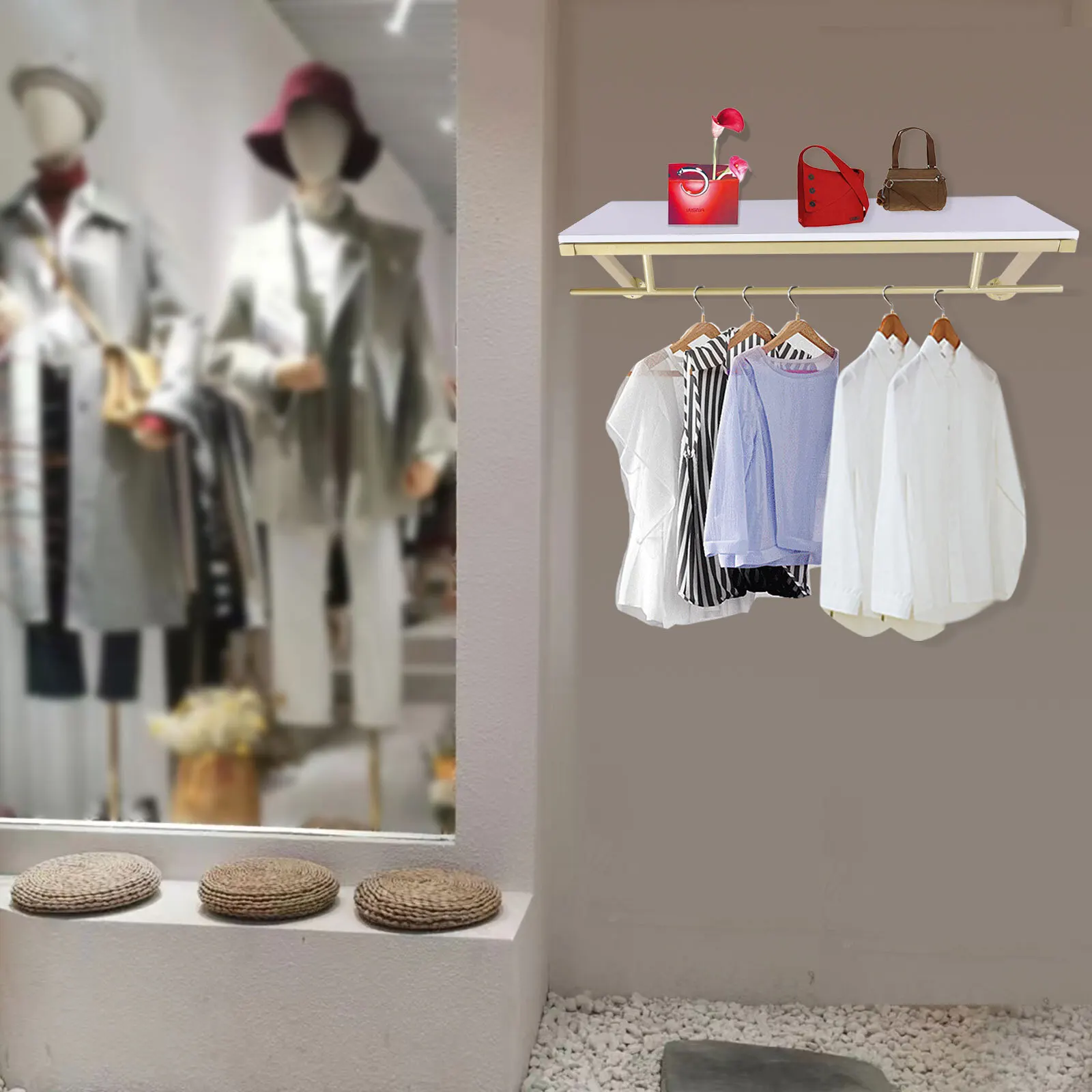 

40kg/88lbs 80*30*38cm Wall Mounted Clothes Rack Garment Rack Spacesaving Display Rack for Homes Clothing Stores Hotels