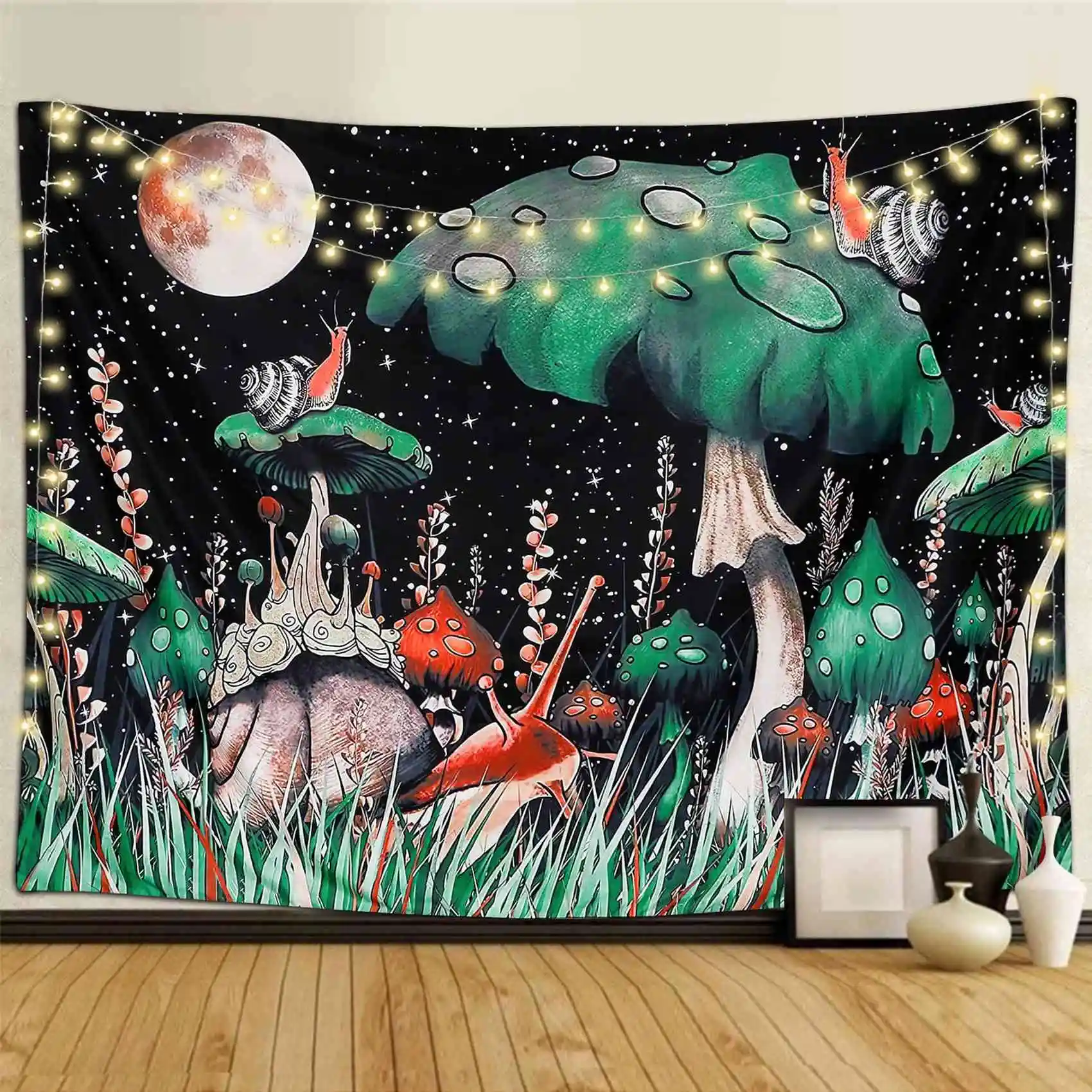 Psychedelic Tapestry Snail Mushroom Tapestry Trippy Wall Hanging Boho Decor Moon Sky Tapestry for Bedroom Home