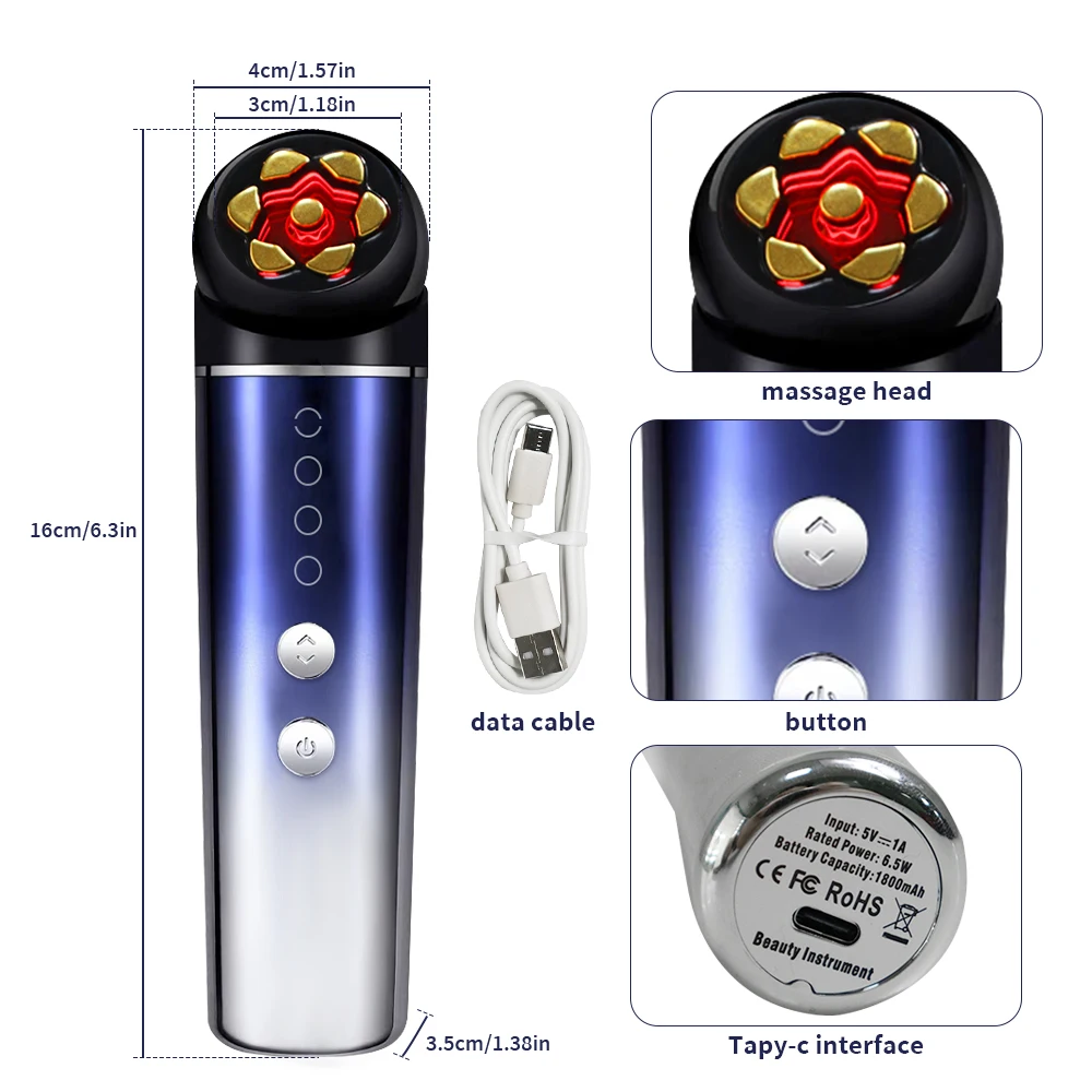 آلة شد الجلد مكركرنت RF EMS 3 في 1 جهاز مكافحة الشيخوخة الاهتزاز العلاج بالضوء الأحمر لرفع الوجه وإزالة التجاعيد #6