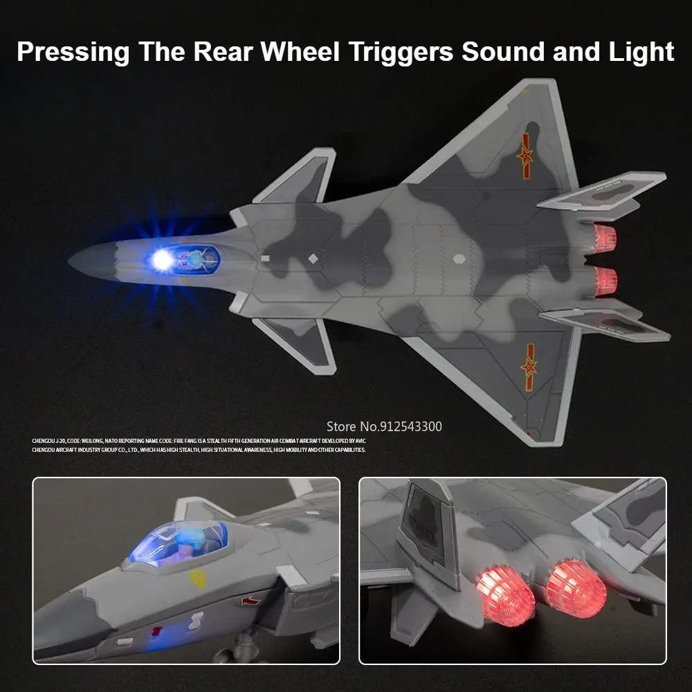 1/50 J-10 J-20 F-16 F-22 J-15 Fighter Model Toy Airplane Alloy Diecast Music Light  Pull Back Fighter Plane Model for Kids Gifts