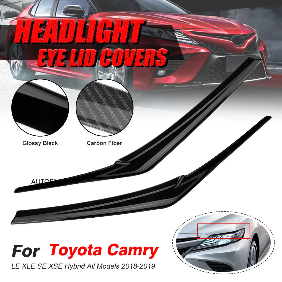 

Pair Headlight Eyelid Cover Head Light Lamp Eyebrows Molding Trim For Toyota Camry LE XLE SE XSE 2018-2023