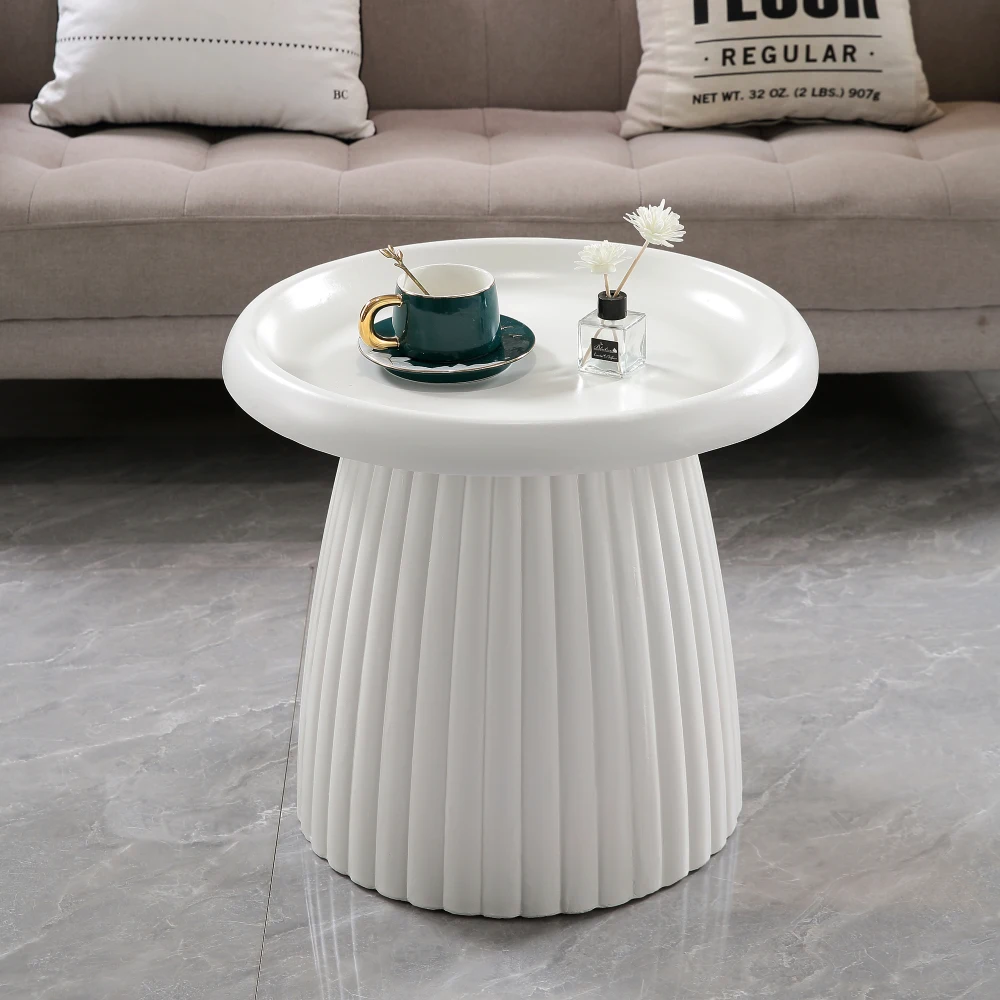 White Magnesium Oxide Fluted Pedestal Side Table   19.69 Diameter Round Accent Table