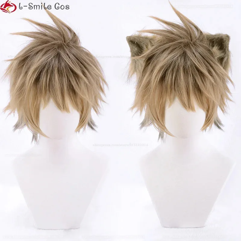 Qq38Anime Ruggie Bucchi Cosplay Rambut Sintetis Pendek Tahan Panas Wig Permainan Peran Halloween + Topi Wig