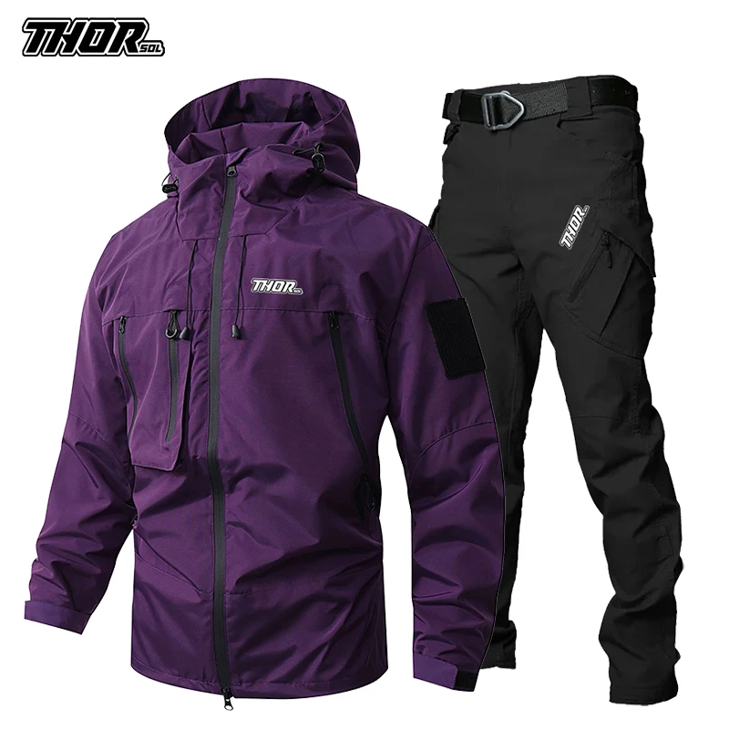 THORSOL Male Cycling Mountain bike Set Waterproof Bicycle Jackets Multi pockets MTB Motocross Trousers Suit Kit Tenue Vtt Homme