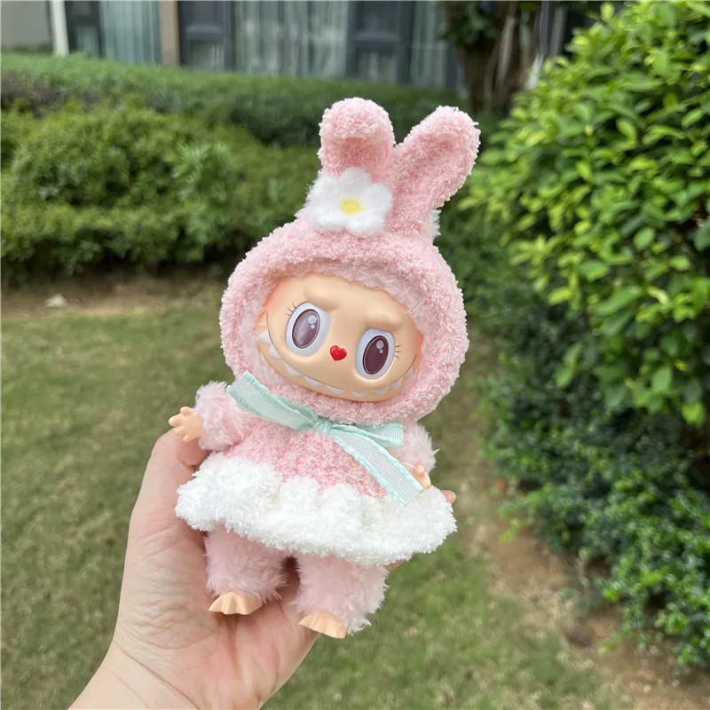 Pakaian Labubu 17cm pakaian boneka Mini Hoodie pakaian boneka vinil pakaian boneka pengganti pakaian