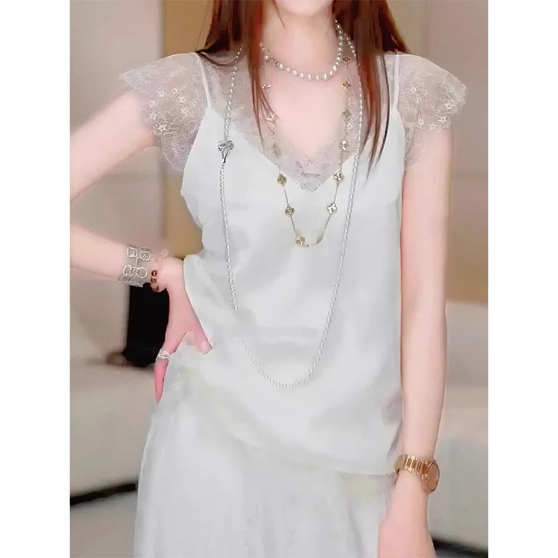 2025, neue Damen-Tanktop mit schwerer Stickerei, Spitze, Patchwork, Trägerweste, Design Sensation, Euro-Stil, Pendeln, reine Farbe, Sommer