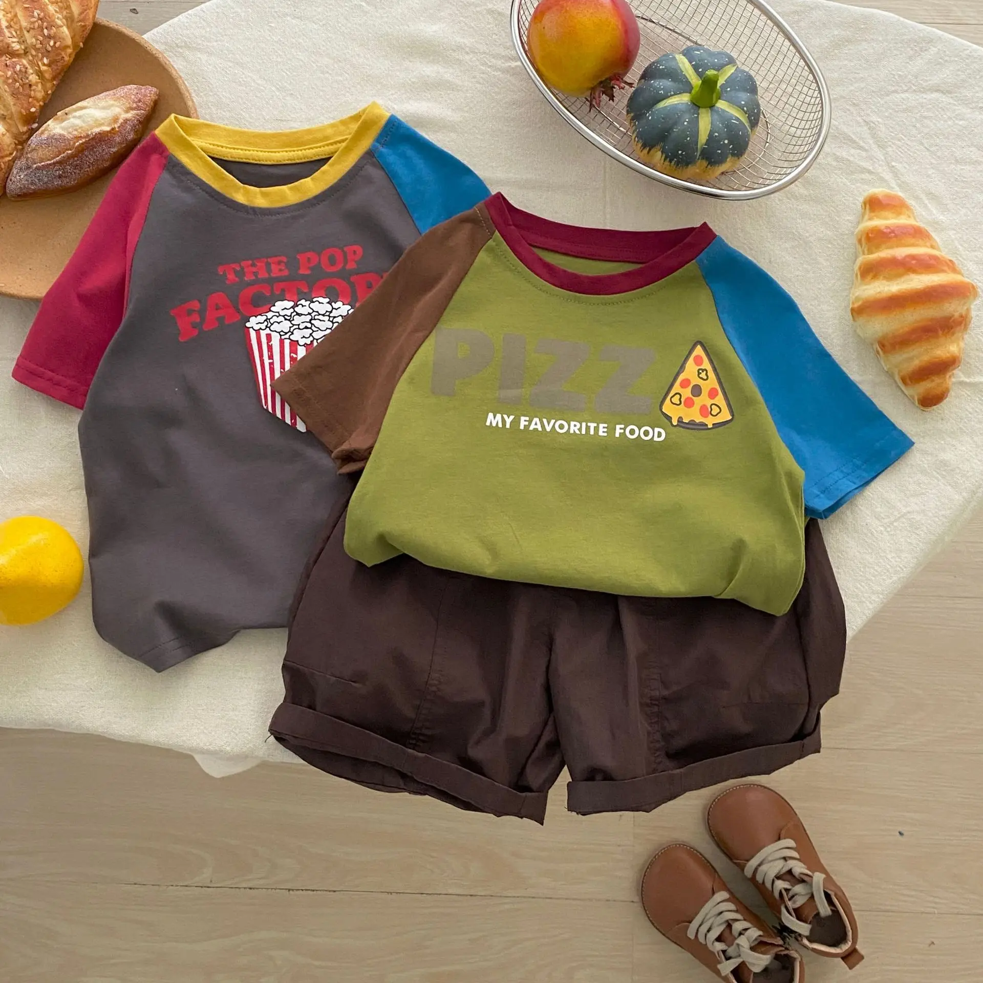 

2026 Summer New Children Short Sleeve T Shirts Cotton Boys Girls Cartoon Print Tee Baby O-neck Patchwork Tops Kids Clothes