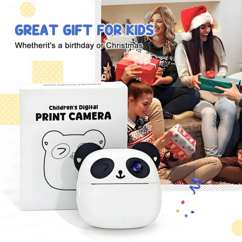 1 szt. Aparat Polaroid dla dzieci z motywem pandy, drukujący termicznie zdjęcia, papier termiczny do zdjęć, HD Mini Śliczny Aparat, Prezent na przyjęcie urodzinowe