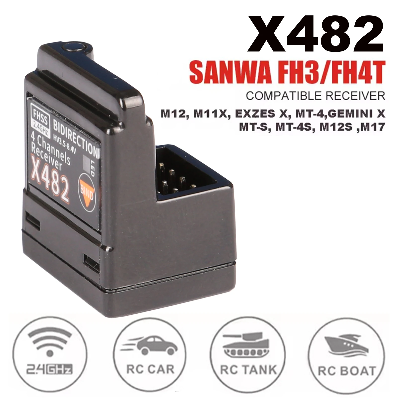 جهاز استقبال 2.4 جيجا هرتز 4CH عالي الجهد متوافق مع جهاز إرسال FUTABA T-FHSS SANWA FH3/FH4T Flysky لقارب سيارة RC