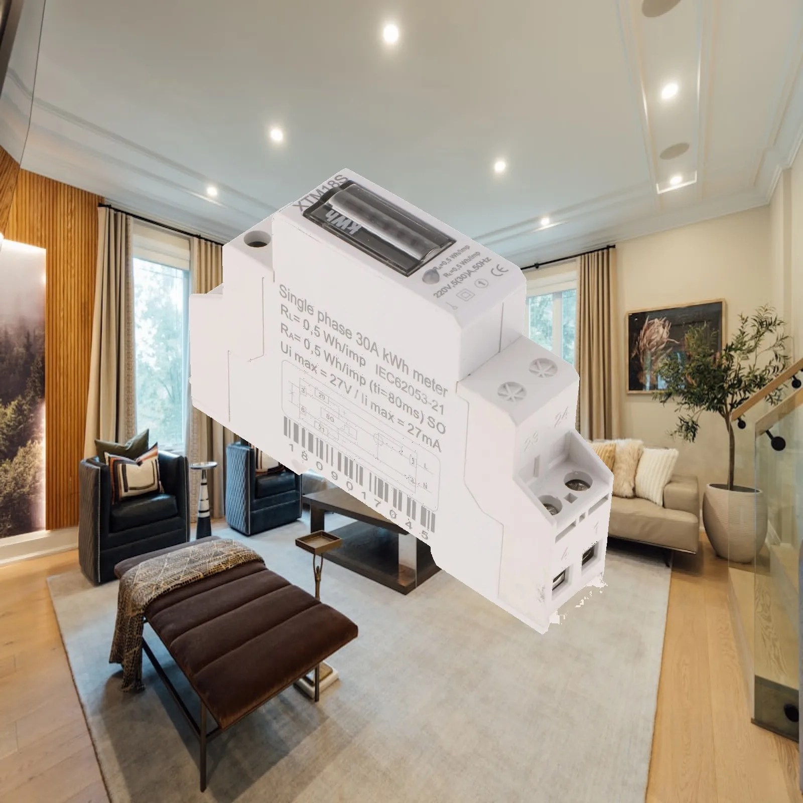 Single Phase Kwh Meter DIN Rail Mount Digital Energy Monitor IEC Compliant for Apartment Panels