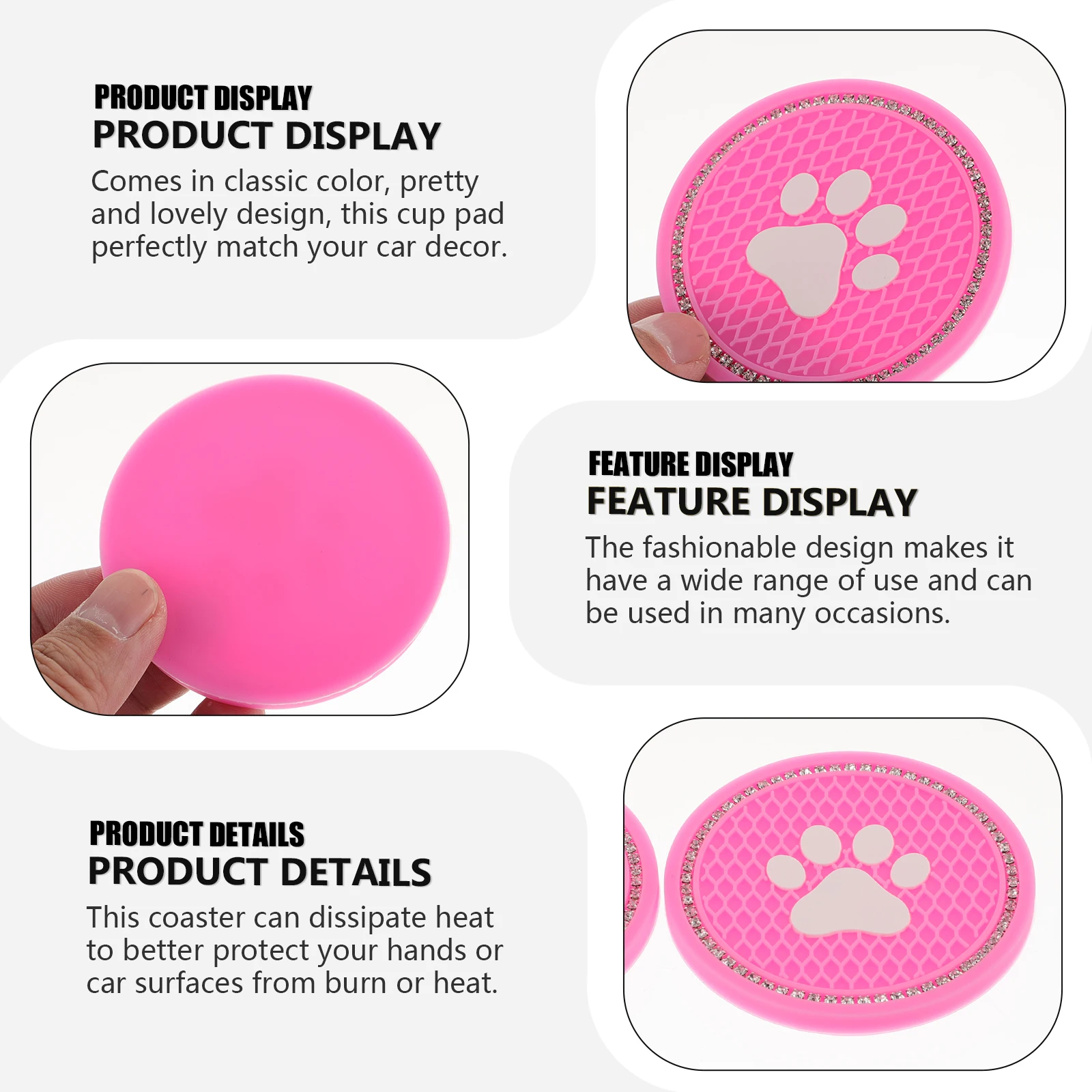 

2 pcs Cat Paw Coaster Car Cup Pad PVC Material Heat Insulation Protect Car Decor Elegant Vintage