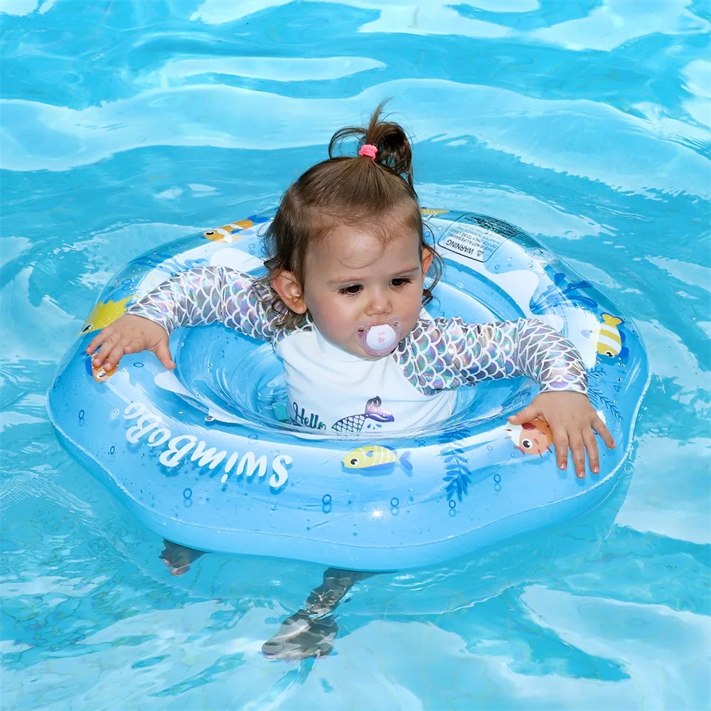 Swimbobo Cool Inflatable Swimming Seat Ring Water Toy Kids PVC White Chid Floats  For Summer Portable Blue Ocean Baby Float Ring